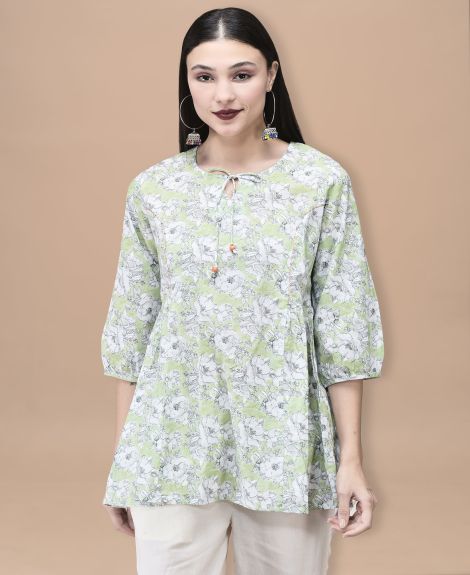 Shree Women Cotton Green Floral Print Tunic